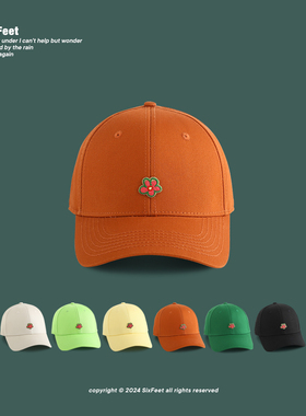 SixFeet橙色硬顶小花贴标日系棒球帽女百搭鸭舌帽韩版显脸小百搭