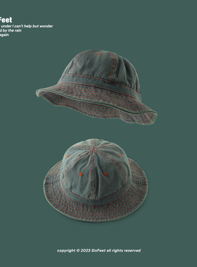 SixFeet浅蓝显脸白棒球帽子学生情侣四季遮阳简约百搭牛仔渔夫帽