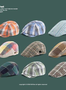 日韩学院风格纹反戴前进帽男女春夏轻薄百搭可复古英伦画家鸭嘴帽