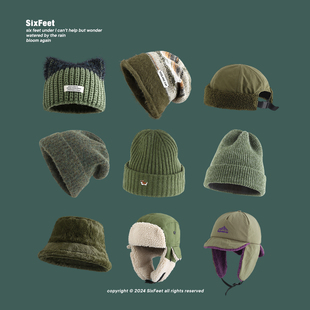 军绿系列包头帽男日系针织冷帽高级感户外登山滑雪毛线帽雷锋帽子