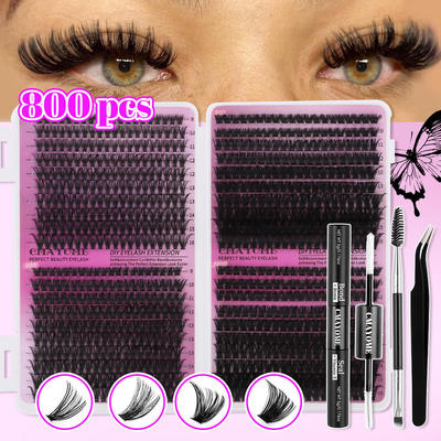 800 clusters of D-curve segmented thick false eyelashes set