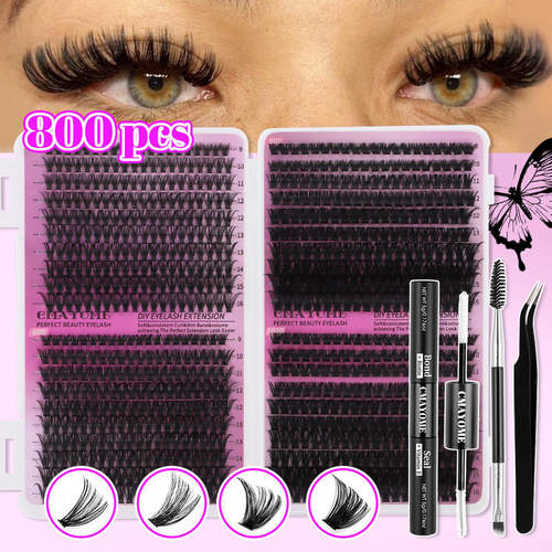 800 clusters of D-curve segmented thick false eyelashes set