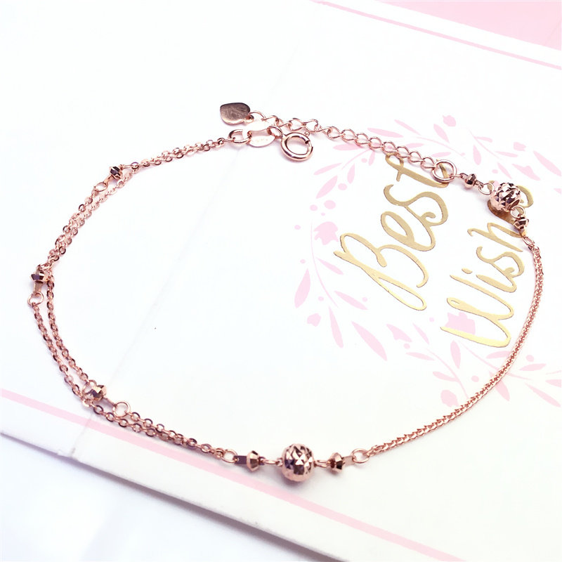 俄罗斯585紫金14k玫瑰金女士珠珠细肖邦手链韩版时尚女神款送女友