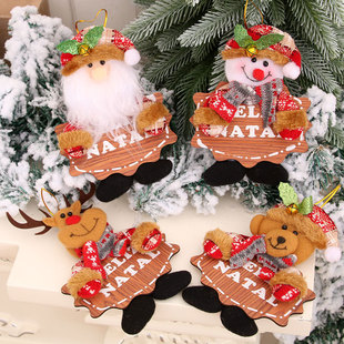新款圣诞节装饰用品圣诞树挂件圣诞布艺木质牌铃铛小挂件 小礼品