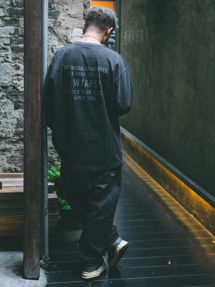 日系WTAPS SPECLS COTTON水洗做旧复古休闲运动长袖T恤情侣款25AW
