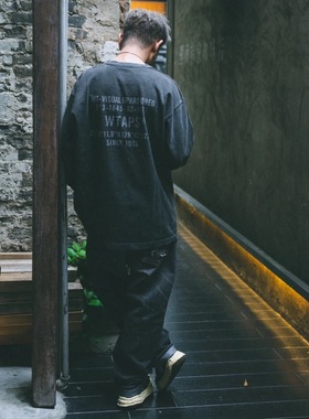 日系WTAPS SPECLS COTTON水洗做旧复古休闲运动长袖T恤情侣款25AW