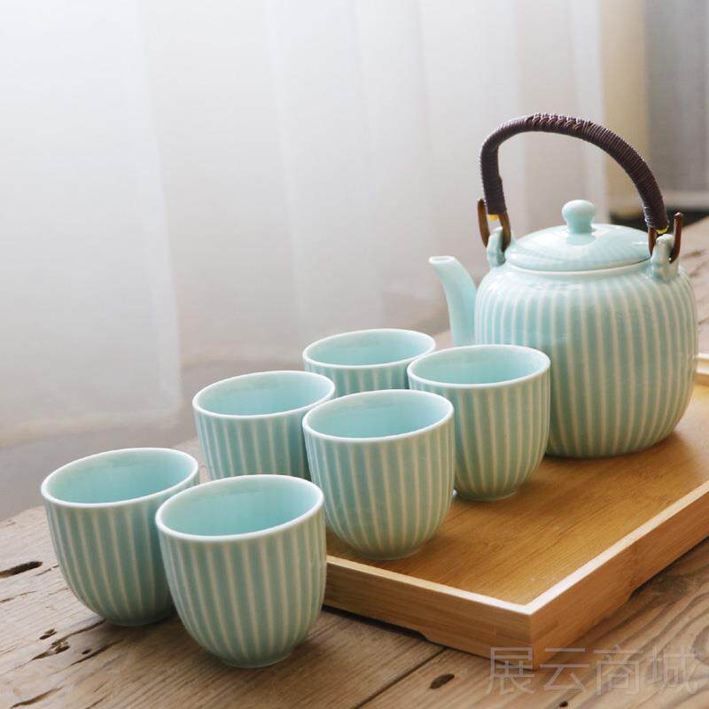 高档配托盘陶茶具装用茶壶茶杯整瓷套家中式日式套简约纯色大号窑