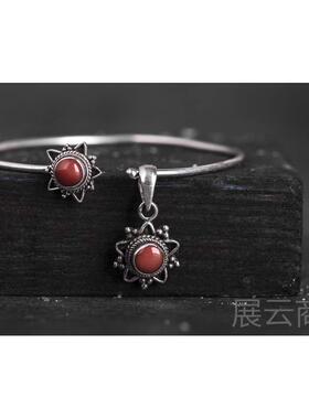高档尼泊 尔手工25银9意饰品宝石手镯吊坠女个性 手链 创复古民族