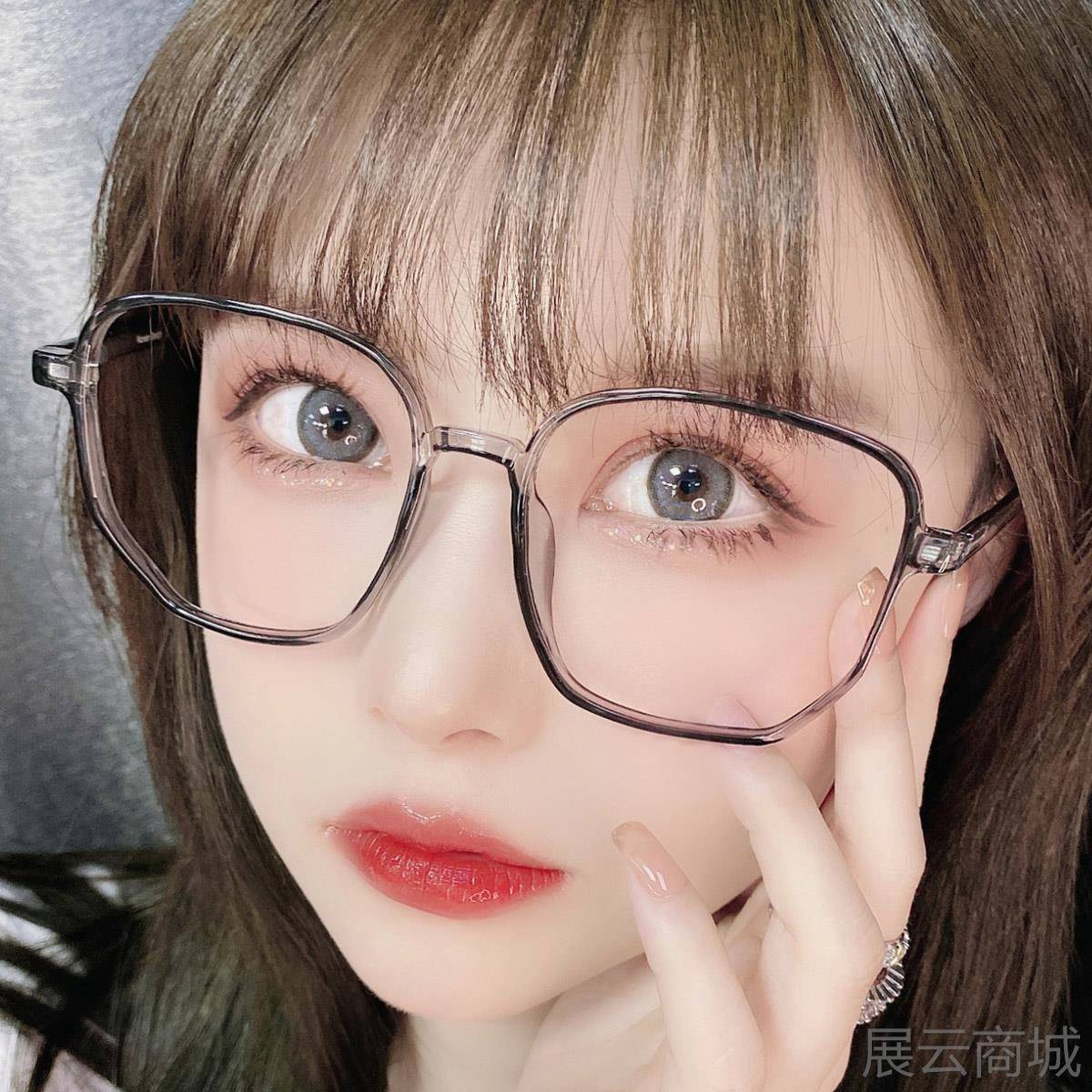 高档眼镜近视脸韩女T潮R大框素颜显小雾灰平光变色防辐射抗霾蓝光