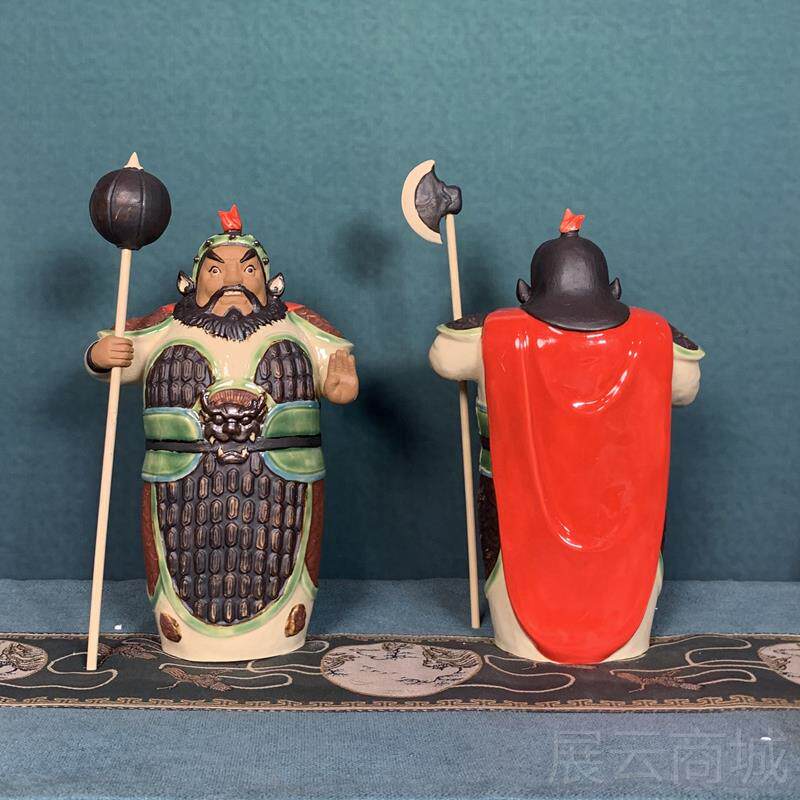 高档禅石湾公意仔手工陶瓷雕塑摆件工艺品家居门饰厅哼哈品二将门