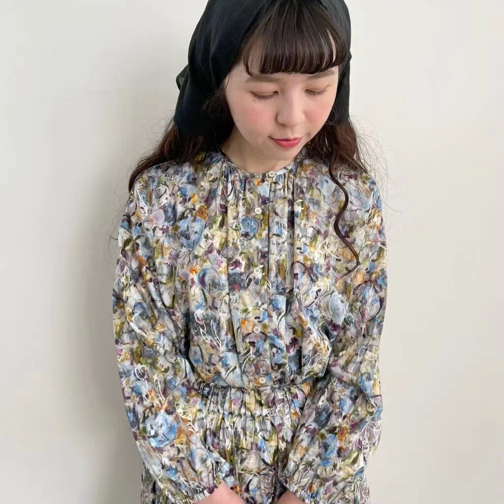 25新品 日系A社 松紧袖口 腰部系带 水彩印花衬衫