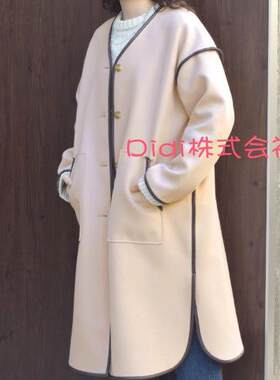 日本女士宽松中长毛呢外套