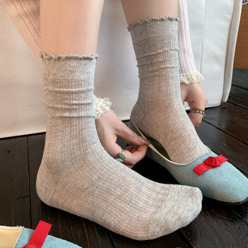 miu系灰色袜子女春夏季薄款中筒