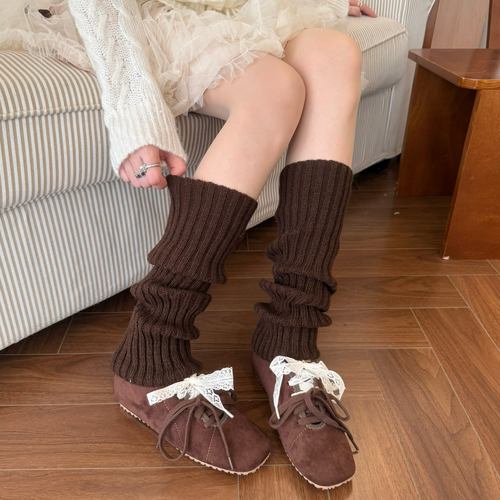 复古咖色针织袜套女秋冬美拉德
