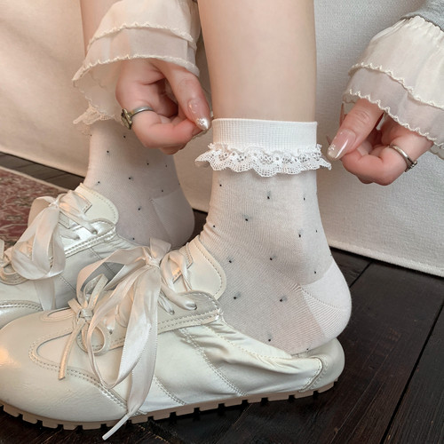 miu系白色波点袜子女短袜夏季薄