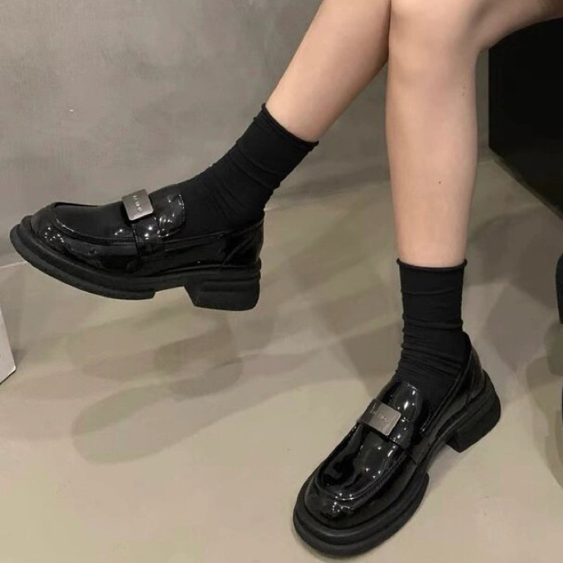 黑色袜子女配小皮鞋夏季薄款长筒棉袜潮春秋季中筒袜堆堆袜乐福鞋