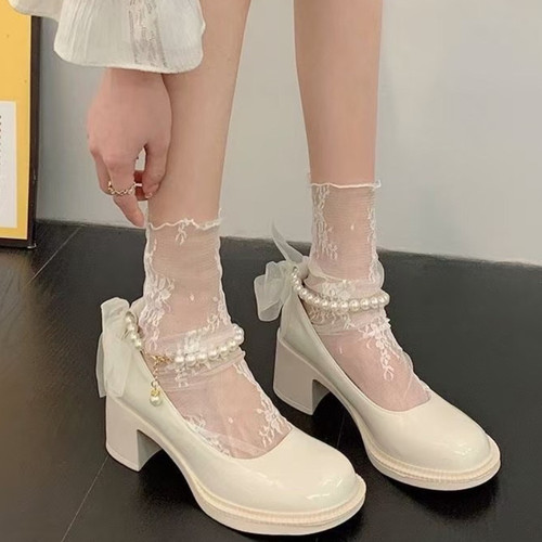 白色蕾丝袜子女夏季薄款玛丽珍
