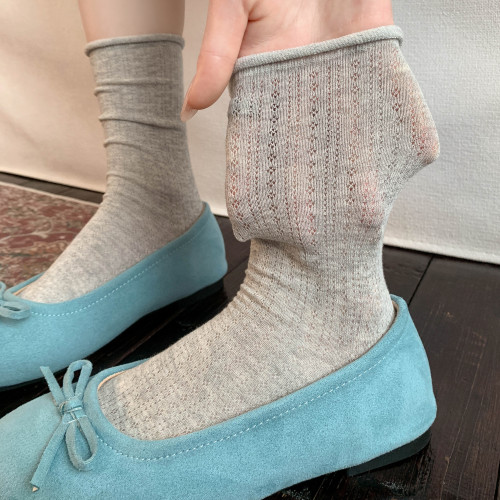 miu系灰色袜子女春夏季薄款中筒