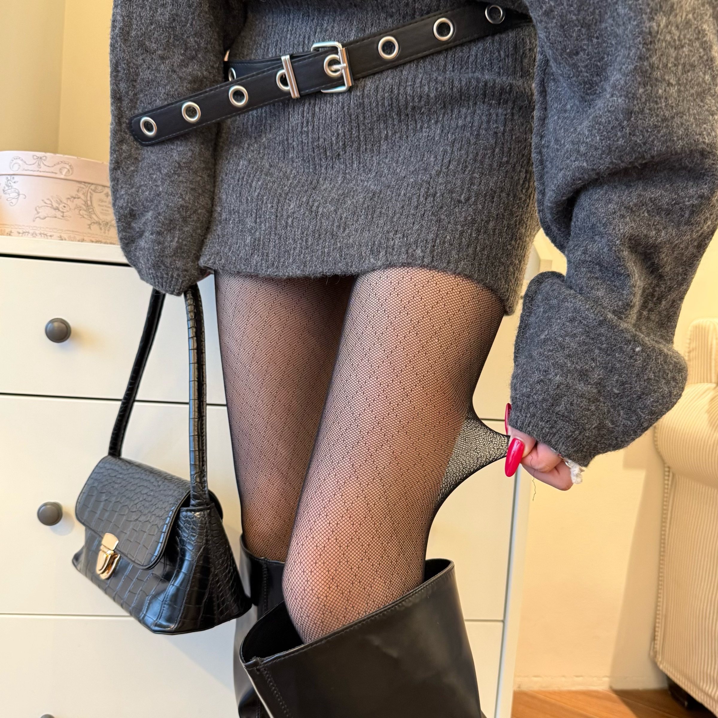 黑色菱格丝袜女秋冬季超薄0d高透打底裤防勾丝灰丝配光腿神器