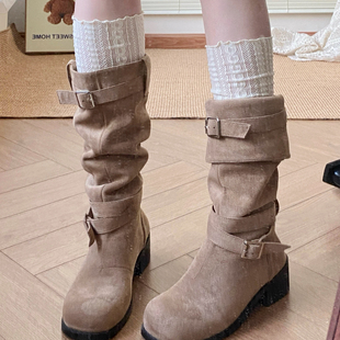 白色蕾丝长筒靴袜套袜子女秋冬中筒堆堆袜配长靴腿套长筒袜小腿袜