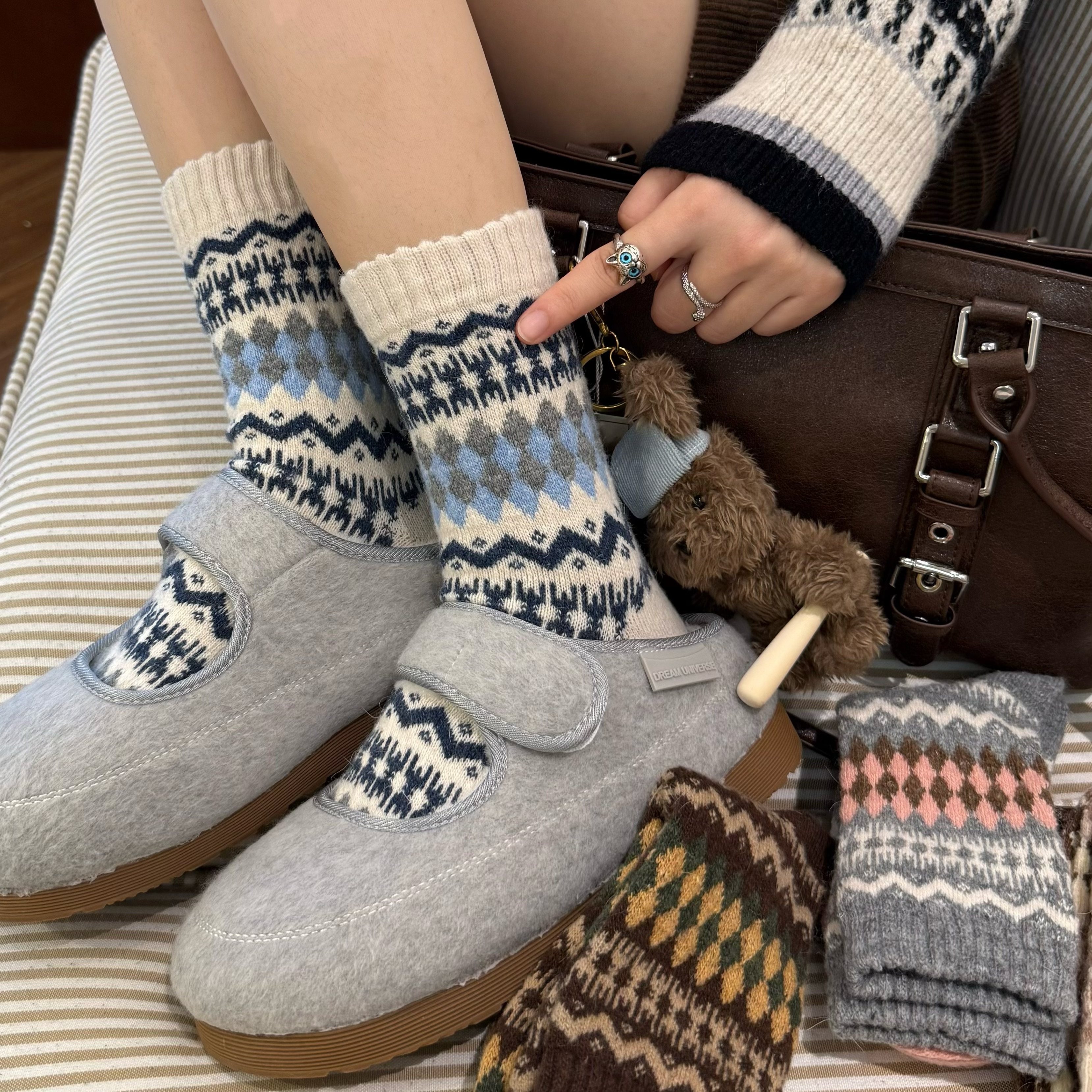 费尔岛羊毛袜子秋冬季加厚保暖米色中筒袜羊绒咖色长筒袜配勃肯鞋,女士内衣/男士内衣/家居服,中筒袜,淘宝优惠券,粉丝福利购,淘宝优惠卷