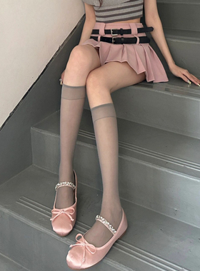 灰色丝袜夏季薄款小腿袜半截袜jk白色透明袜子女春秋中筒袜ins潮