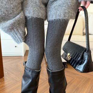 miu灰色麻花打底裤秋冬外穿高弹不掉档打底袜纯色棉质黑色连裤袜