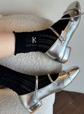 miu黑色卷边蝴蝶结袜子女中筒袜夏薄款堆堆袜纯棉透气长袜芭蕾风