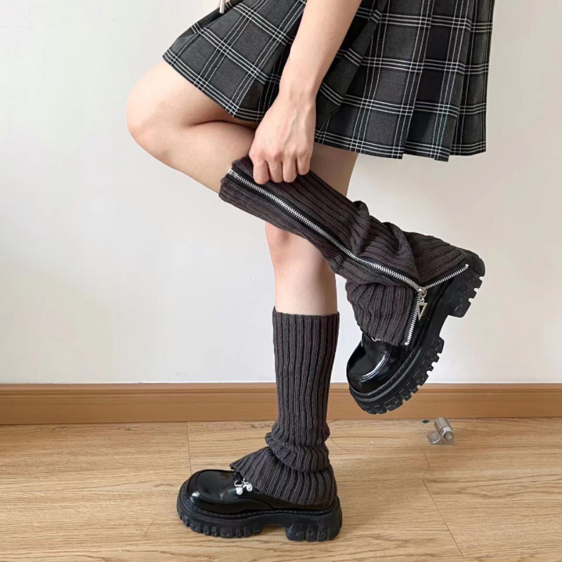 灰色针织拉链袜套秋冬个性保暖甜酷y2k堆堆袜千禧辣妹小腿套中筒,女士内衣/男士内衣/家居服,中筒袜,淘宝优惠券,粉丝福利购,淘宝优惠卷