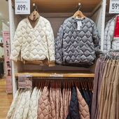 优衣v领菱格长袖 轻薄羽绒服女无领短款 保暖白鸭绒内胆外套冬