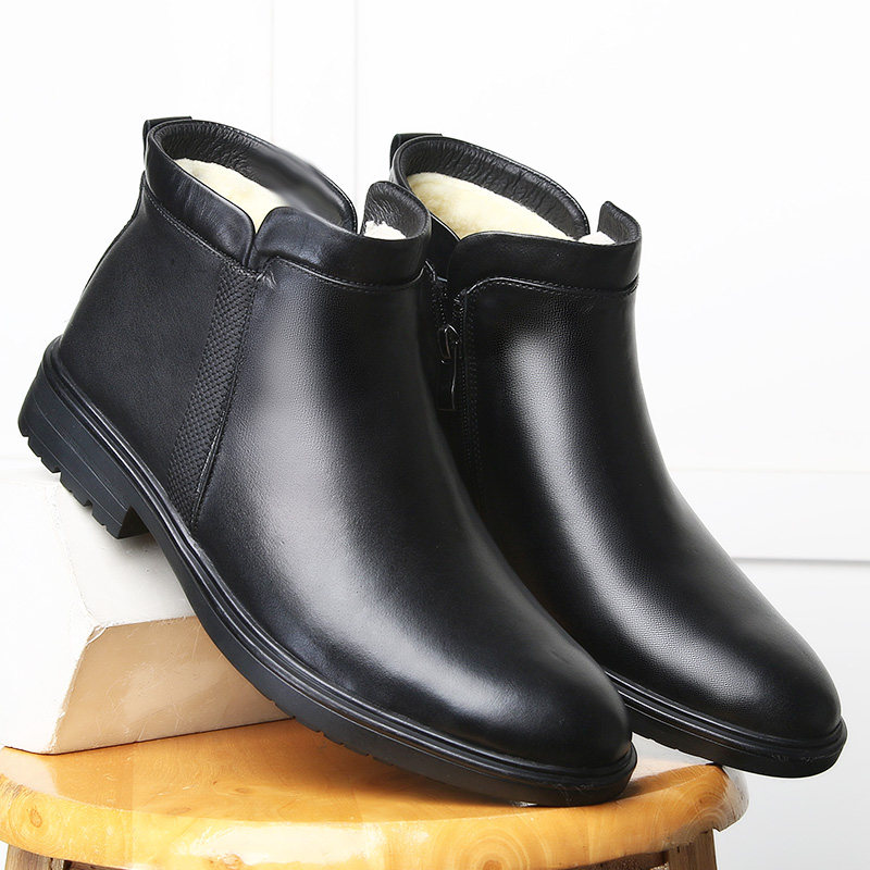 CHELSEA BOOTS MENS LEATHER BRITISH STYLE MARTIN BOOTS WINTER COWHIDE WOOL WARM VELVET CASUAL HIGH-TOP COTTON LEATHER SHOES