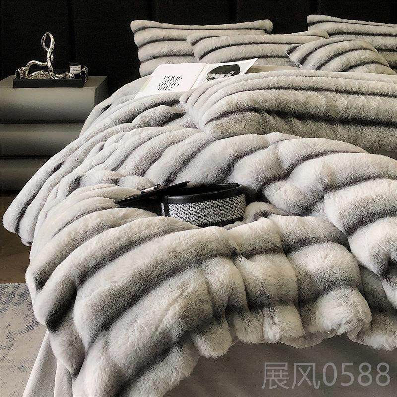 高档采购产品冬季加厚温暖的兔子天鹅绒床四件套，珊高端双面和天