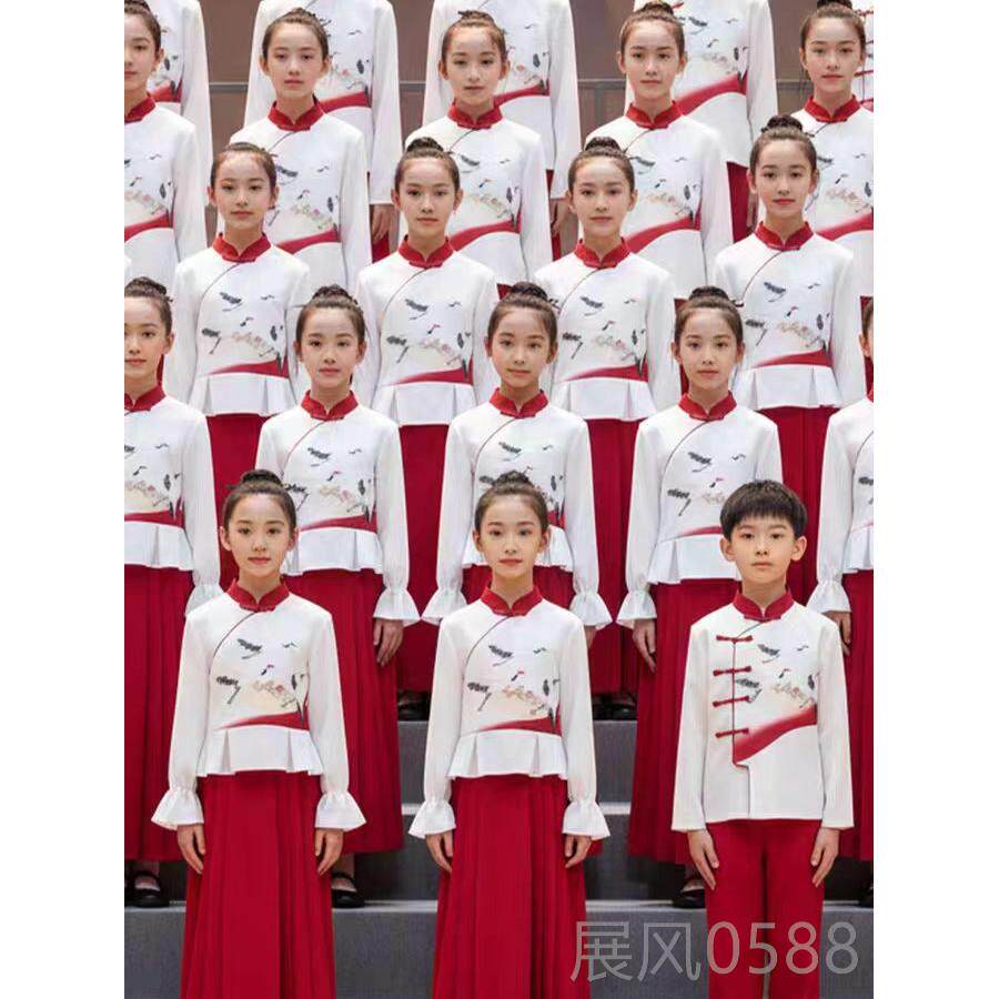 高档新款元旦儿童合讲唱演出服国风小学生大合唱服演祖男女童歌唱