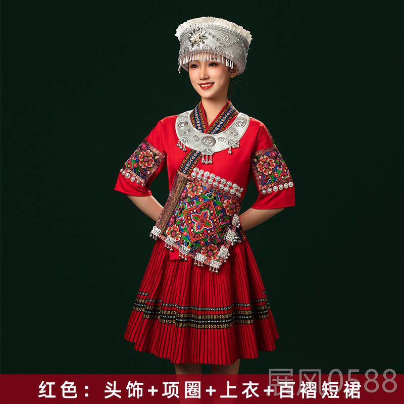 高档新款苗族服装女侗族少数民绣族服饰人成夏季短款刺舞蹈出演旅