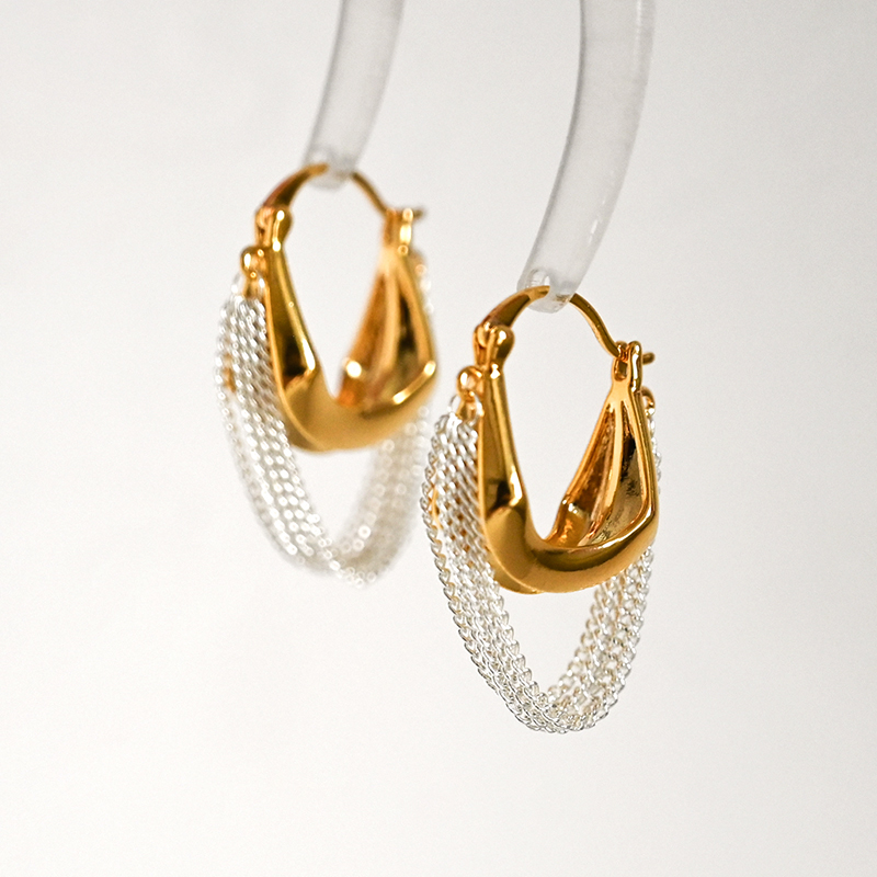 小众金银撞色耳扣气质高级感耳饰