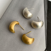 巴黎 S925银针金属哑光磨砂拉丝高级豆豆耳环水滴耳钉 设计师