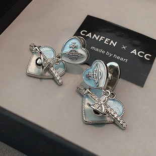 巴黎【设计师】西太家欧若风爱心耳钉高级土星耳环女轻奢双面耳饰