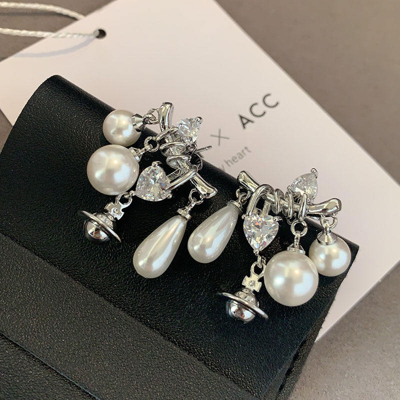 巴黎【设计师】西太家珍珠耳环高级土星耳坠女小香风耳钉爱心耳饰