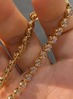 不掉色金色泡泡闪钻手链女