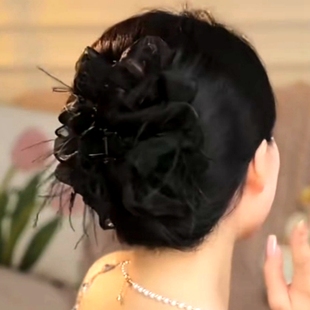 2025新款高级感羽毛抓夹女网纱发夹后脑勺鲨鱼夹蓬松增发量头饰