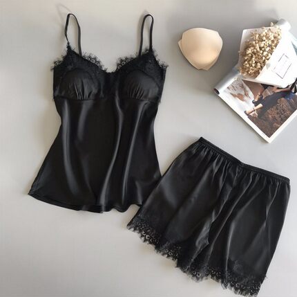 Suit Casual V-Neck Female  2 Piece Nightwear Shorts Set睡衣