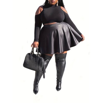 Sexy solid color leather short skirt for women纯色皮面短裙女