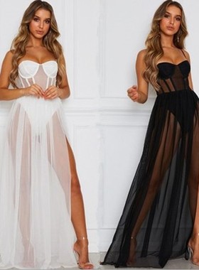 2022 Western clothing white mesh underwear long skirt women