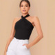 top女士纯色挂脖领无袖 Solid 上衣 neck sleeveless color halter