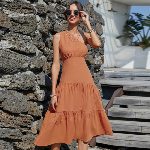 orange slanted suspender 2022 dress skirt shoulder type long