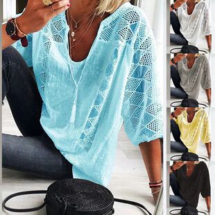 seven 上衣 Lace neck top 女士蕾丝U领七分袖 sleeve quarter