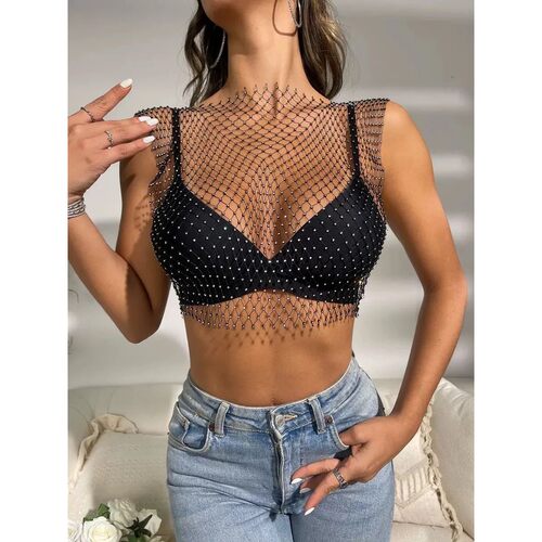 Women's short sleeved fishing net vest  女士短袖渔网吊带背心