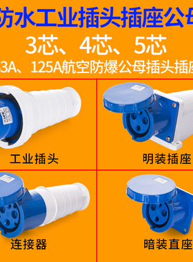 IP67防水工业插头连接器63A/125A 3芯4心5孔防爆航空插座公母对接