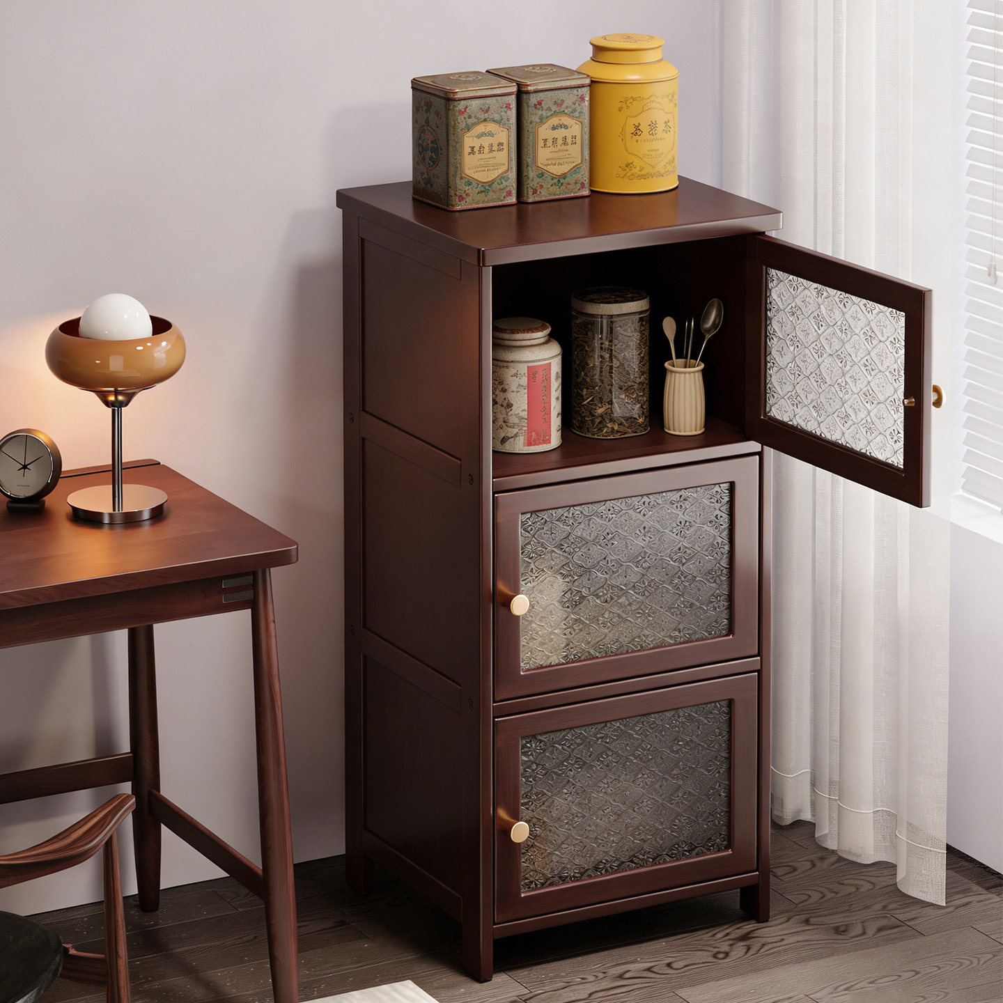 茶叶置物架小型落地茶叶收纳柜茶室茶具架茶叶展示柜新中式博古架
