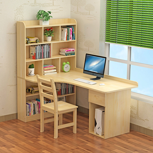 实木转角电脑书桌家用卧室组合儿童学习写字台办公桌松木简约一体